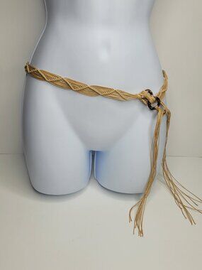 Tan woven hippie boho thin tassel festival layering artsy belt one size